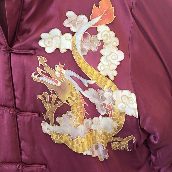 Womens Satin Chinese Jacket Dragon Design 100% Silk Size Large Red Artsy City - Picture 7 of 12